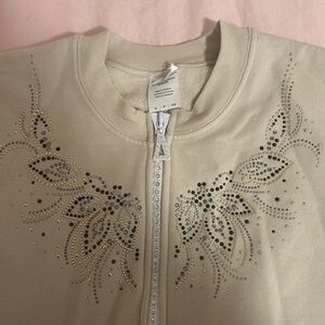 Tan bedazzled rhinestone zip up sweater